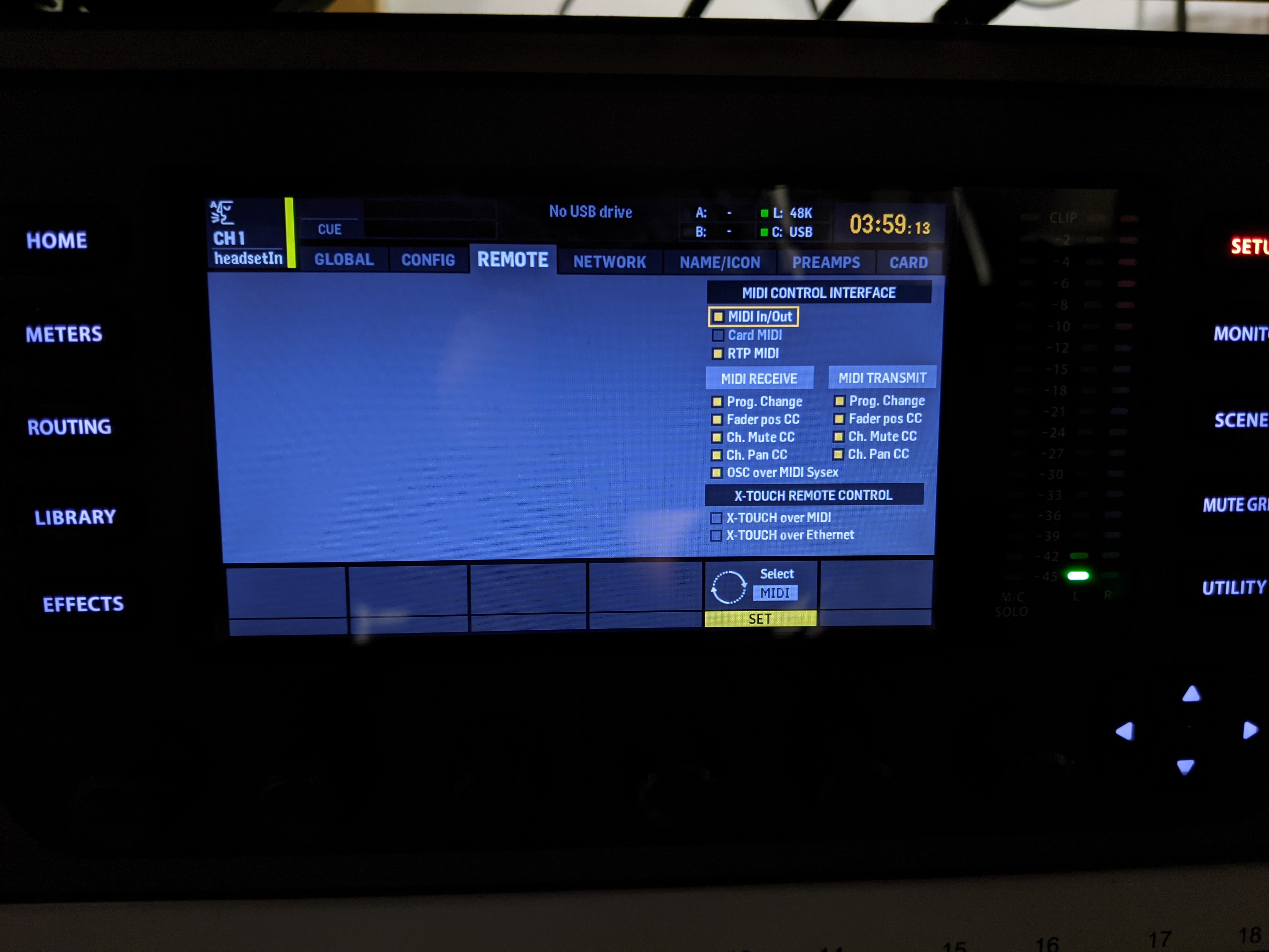 Setup -> Remote -> MIDI Control Interface